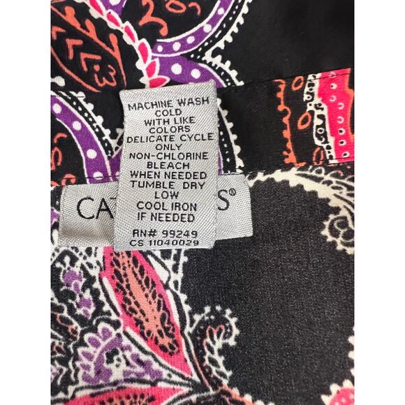 Catherines 0X 14/16 W Paisley Button Front Blouse Black Pink Purple 3/4 Sleeve - Picture 5 of 8